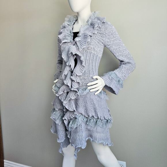 Y2K Whimsy Ruffle Lace Tulle Long Cardigan Witchy Fairy Boho Penny Lane Size S - Picture 2 of 12